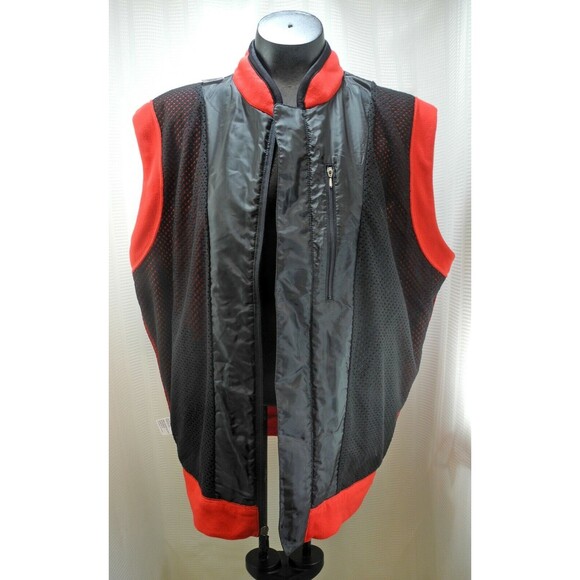 Descente International Red Black Fleece Zip Front Vest - Men's L - Picture 4 of 7